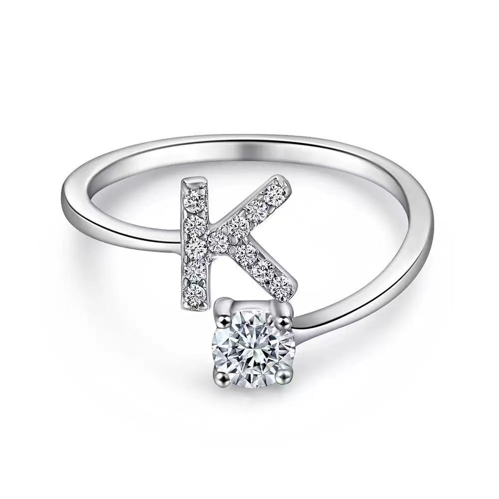 Wholesale Chic Adjustable Letter Ring For Women 26 English Letters Zinc Alloy Electroplated Jewelry Accessory Boutique Resale