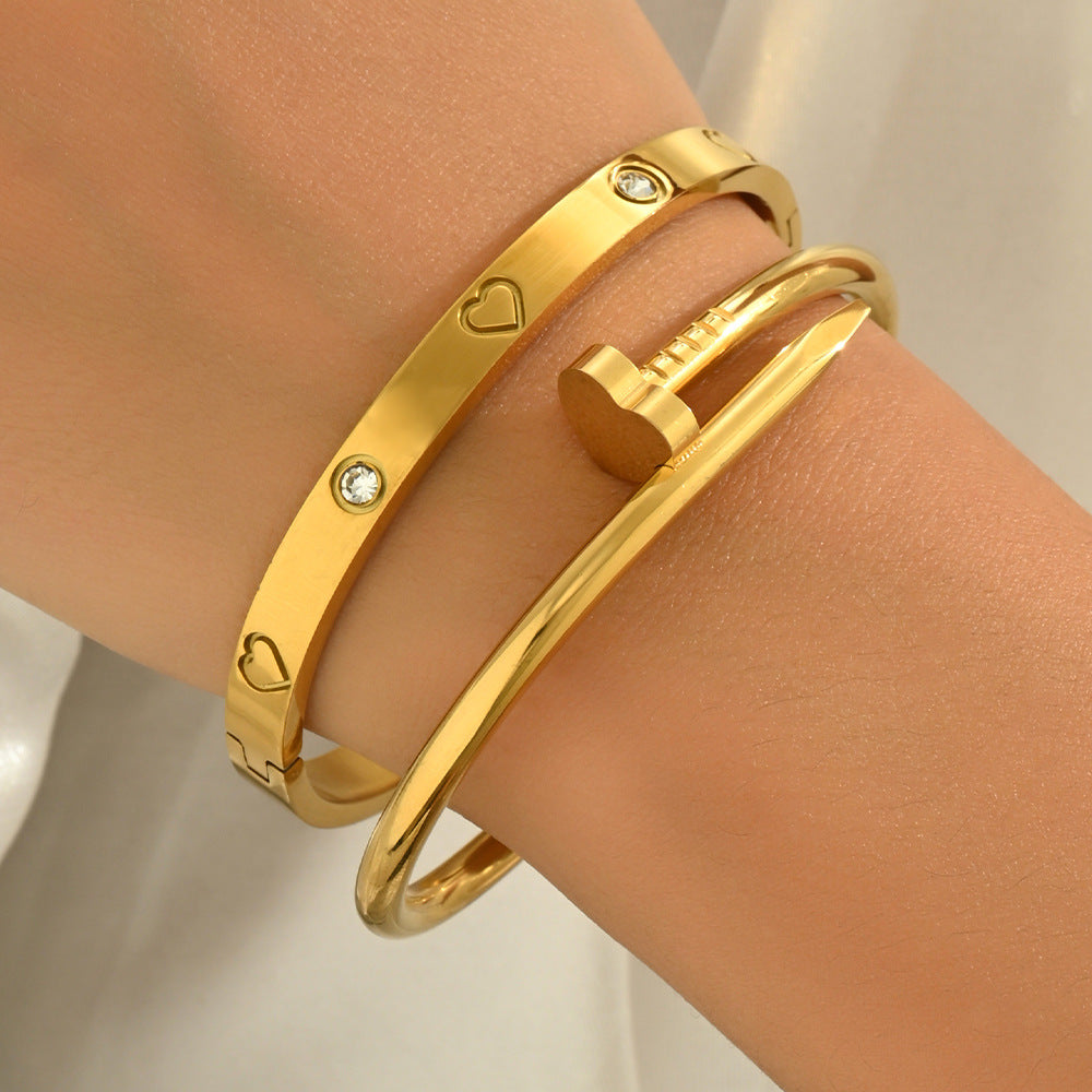 Wholesale Electroplated Titanium Steel 2 Piece Bracelet Set