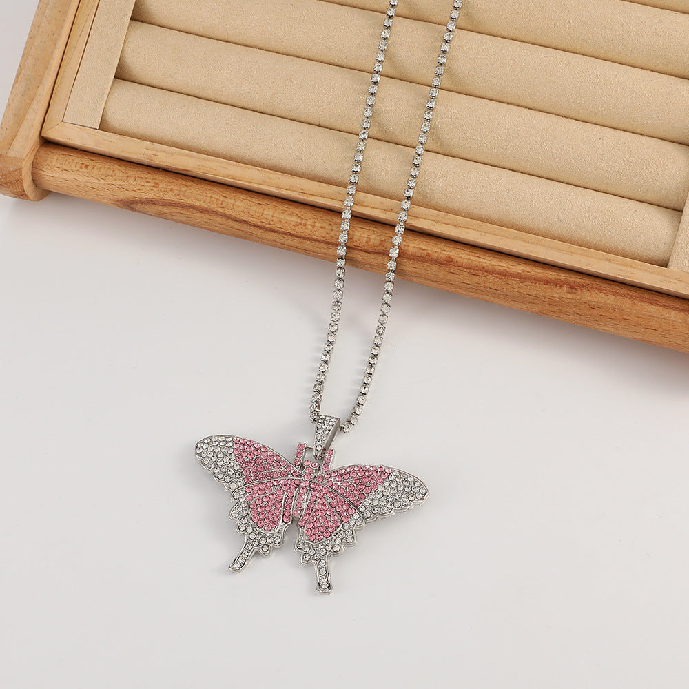 Wholesale Large Butterfly Diamond Hip-hop Alloy Necklace ACC-NE-HanQian003