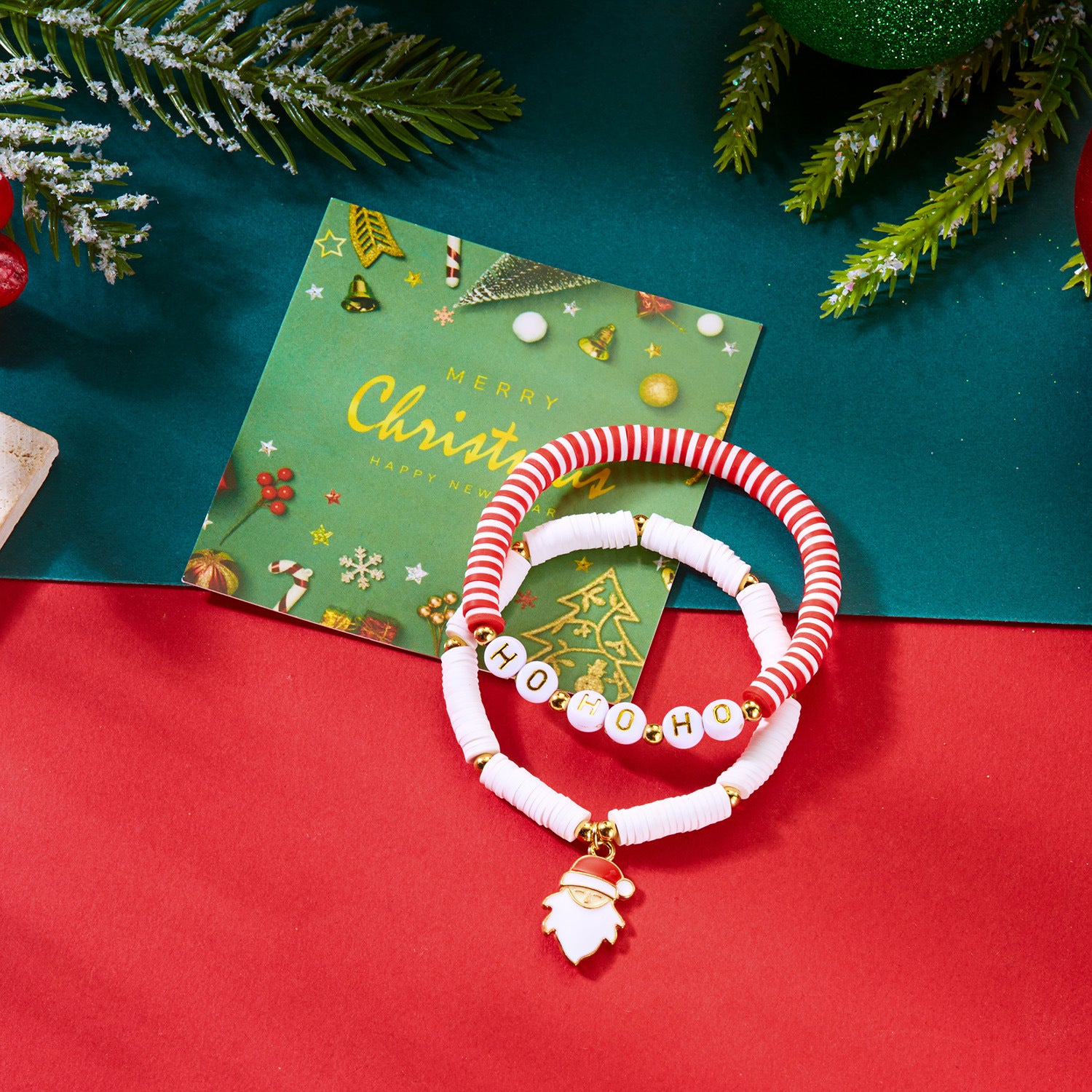 Wholesale  Christmas Tree Letter Polymer Clay Beaded Bracelet