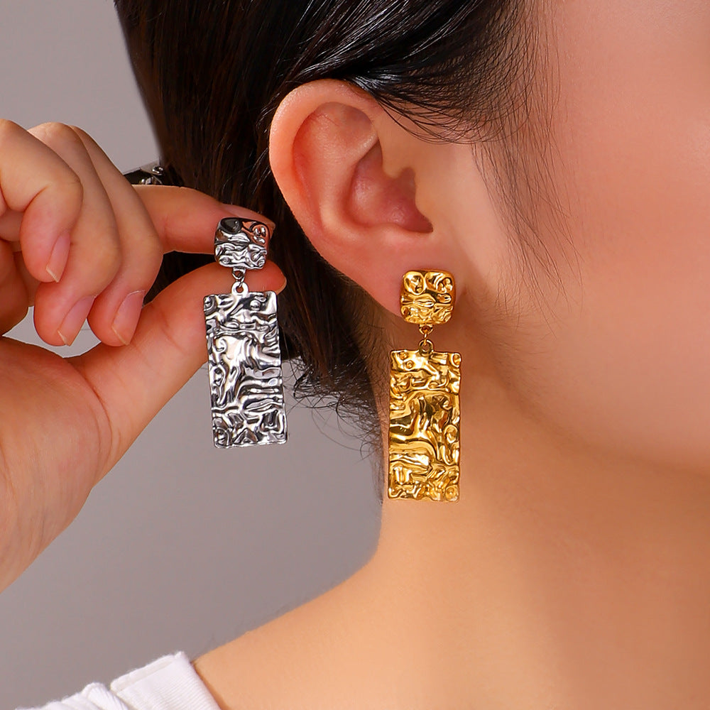 Wholesale Geometric Stripe Double Pendant Square Stainless Steel Hypoallergenic Color Preservation Earrings