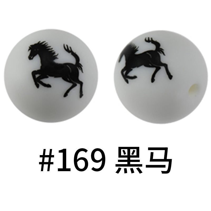 Wholesale 50pcs Western Style Leopard Skull Color Aztec Printed Silicone Balls Beads ACC-BDS-HeSheng005