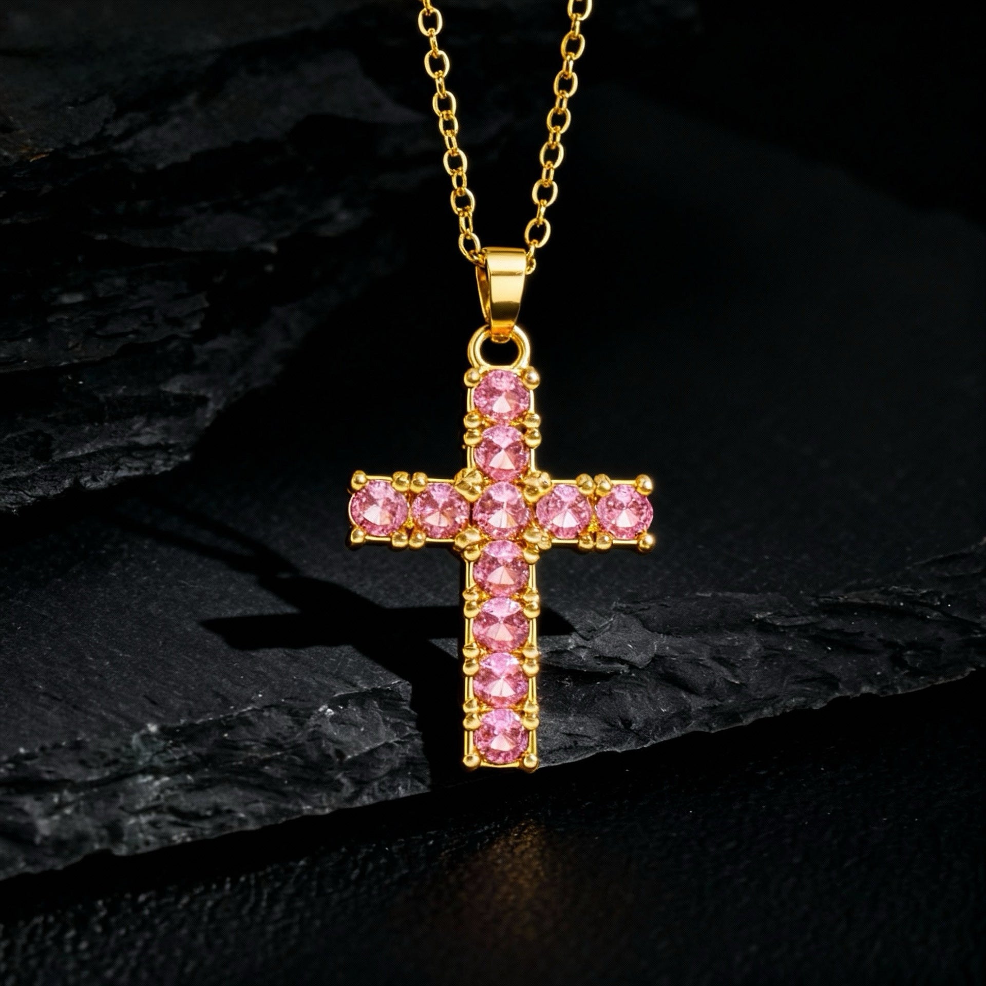 Wholesale Gold Plated Copper Cross Zircon Pendant Necklace Trendy Chic Collarbone Chain For Women