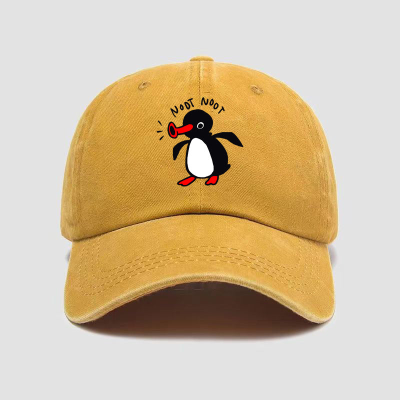 Wholesale  Curved Brim Washed Cotton Cartoon Print Penguin Baseball Cap