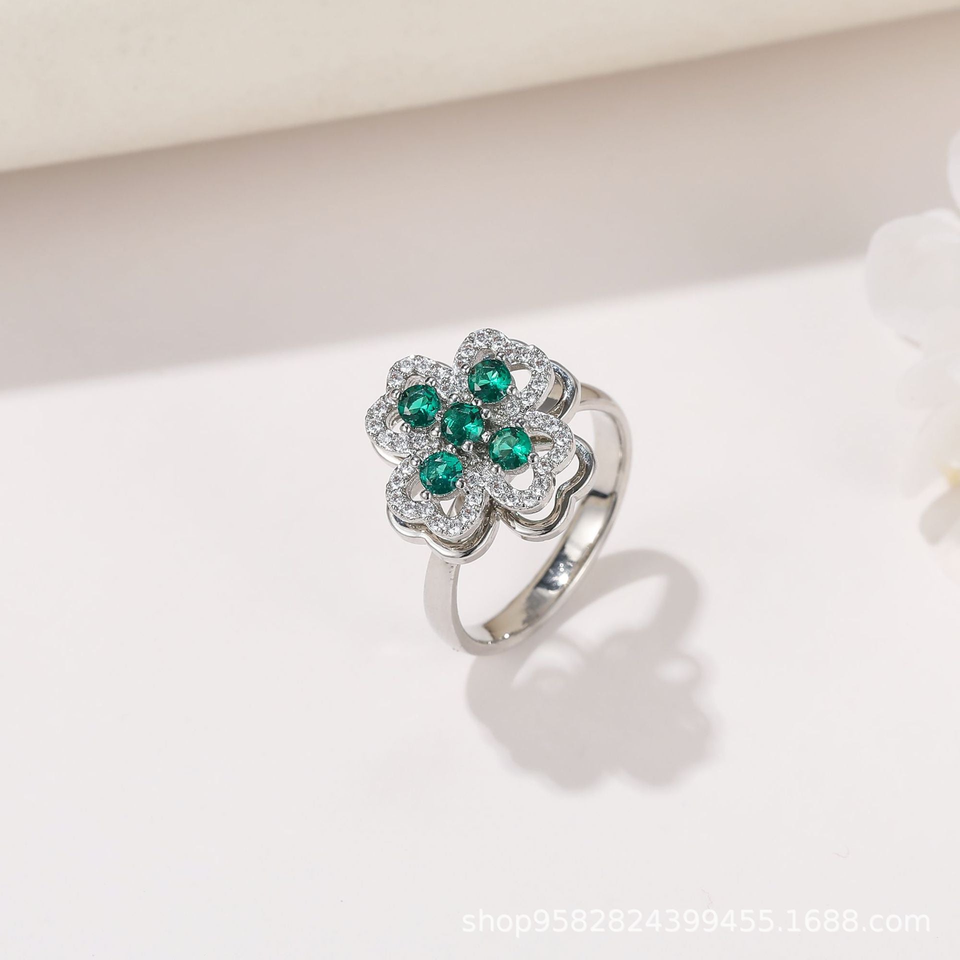 Wholesale 360° Rotating Double-Layer Flower Ring Gold Plated Zircon Fashion Accessory Boutique Gift