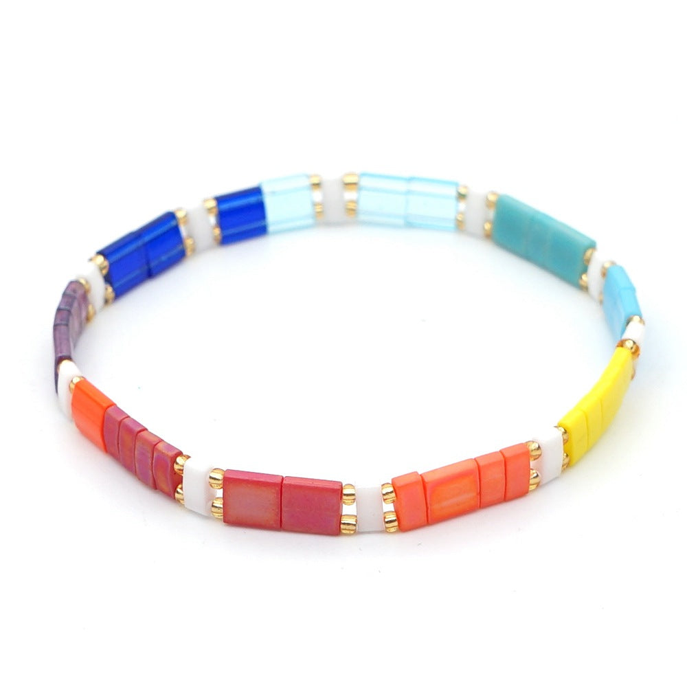 Wholesale Boho Ethnic Rainbow Tila Glass Beads Braided Striped Beads Bohemian Bracelet ACC-BT-GWL003