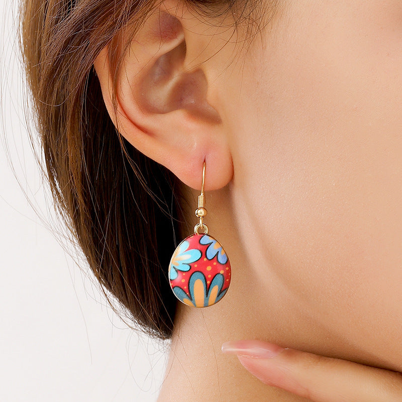 Wholesale Cartoon Printed Easter Egg Oil Earrings