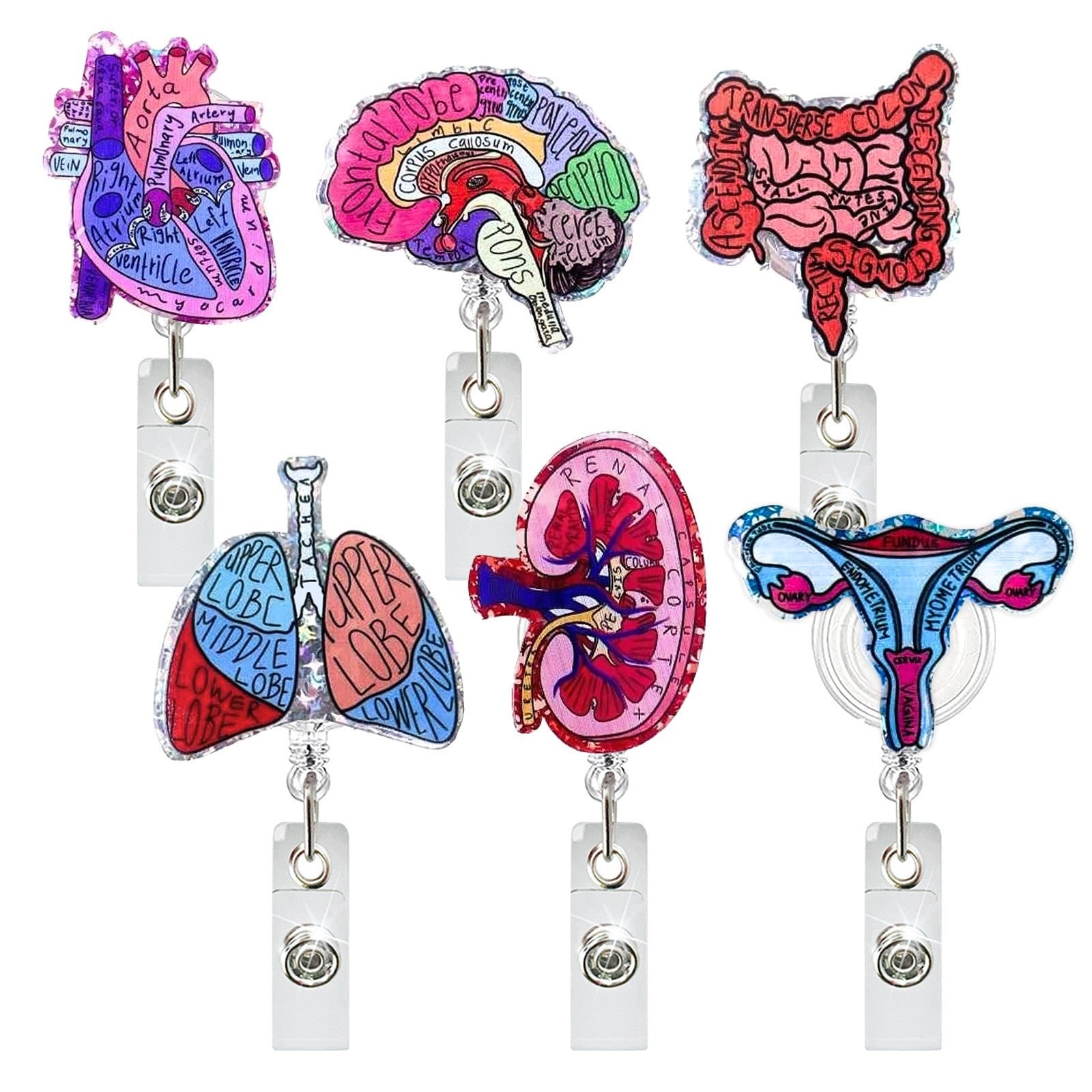 Wholesale Creative Heart and Lung Pattern Telescopic Clip Badge Holder ABS Plastic Easy-Pull Buckle Boutique Accessory