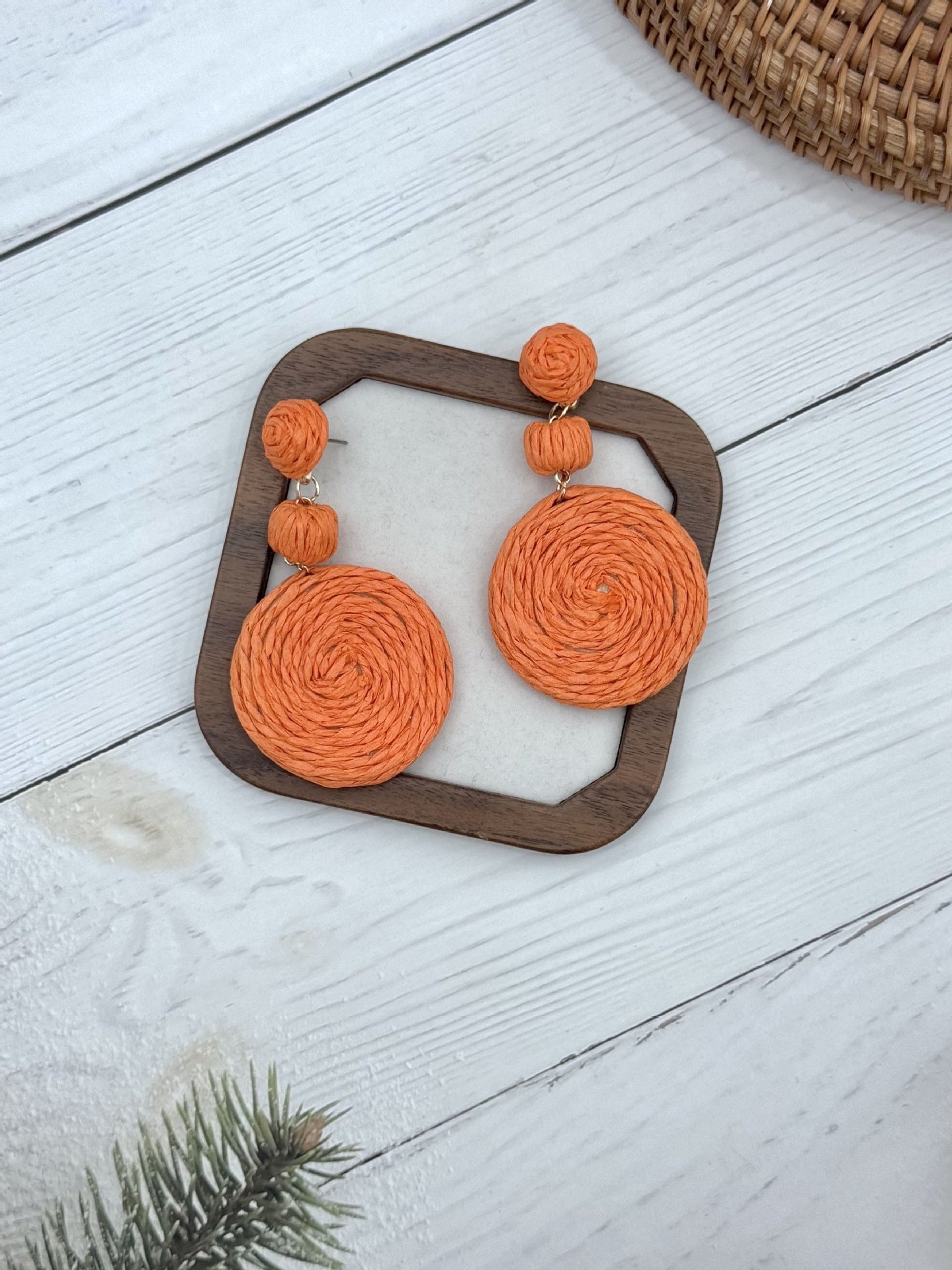 Wholesale  Ethnic Bohemian Beach Holiday Style Hand-woven Rafi Grass Long Earrings