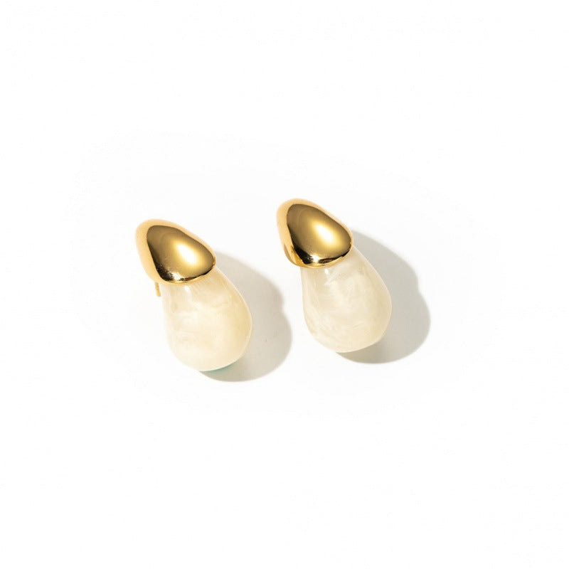 Wholesale All-match Colorful Water Drop Resin Titanium Steel Earrings ACC-ES-BangJie002