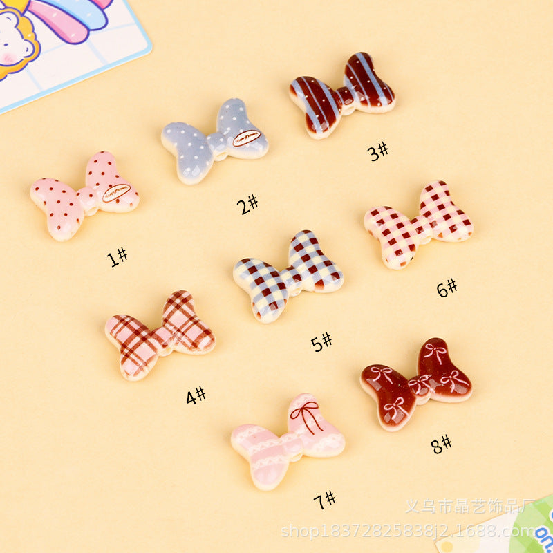 Wholesale random 10pcs double-sided printed bow  Focal Beads DIY Bead Accessories