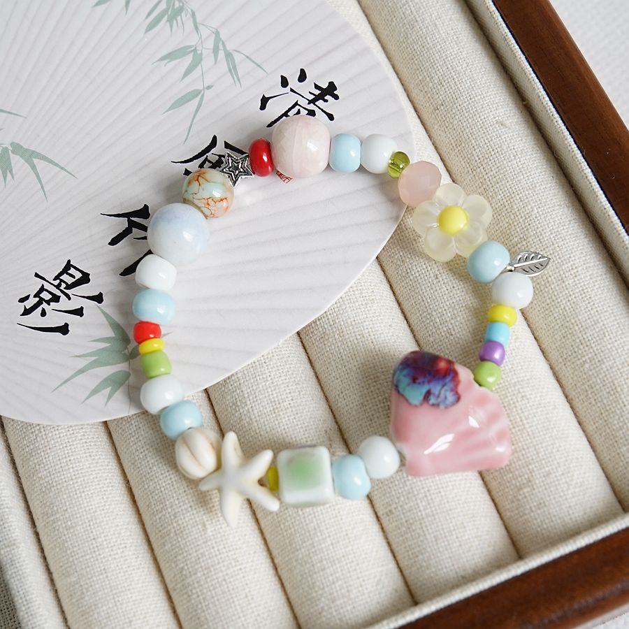 Wholesale Ceramic Beaded Bracelet Hand Knitted Flower Design Fashion Jewelry Accessory for Women Travel Gift