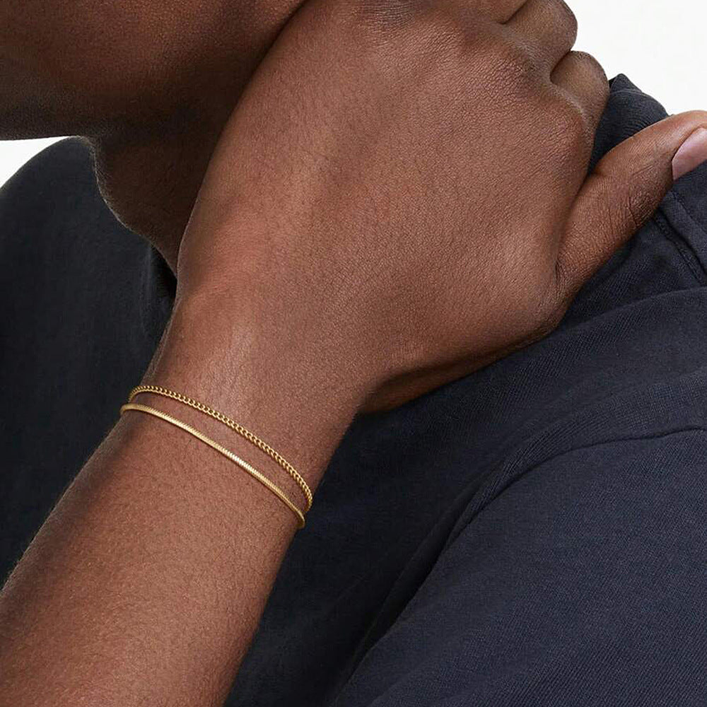 Wholesale Stainless Steel Men S Cuban Double Layer Bracelet Trendy Everyday Wear