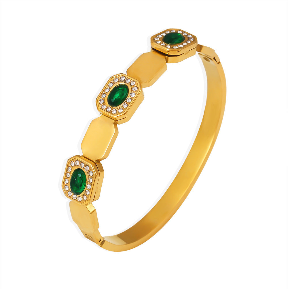 Wholesale Titanium Steel Square Green Diamond Buckle Bracelet