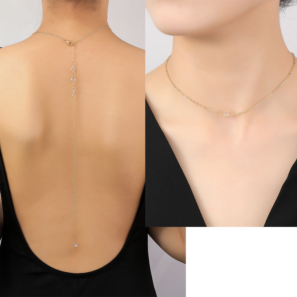 Wholesale 14K Gold Natural Stone Body Chain Zirconia Clavicle Chain