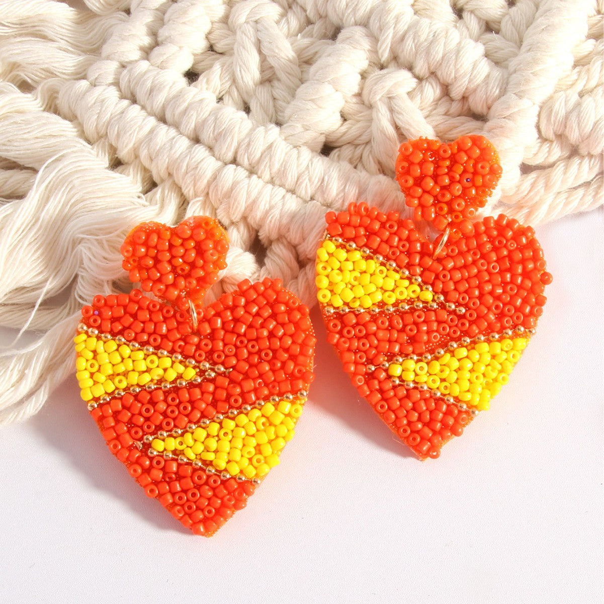 Wholesale Bohemian Love Rice Bead Ethnic Style Handmade Heart-shaped  Earrings