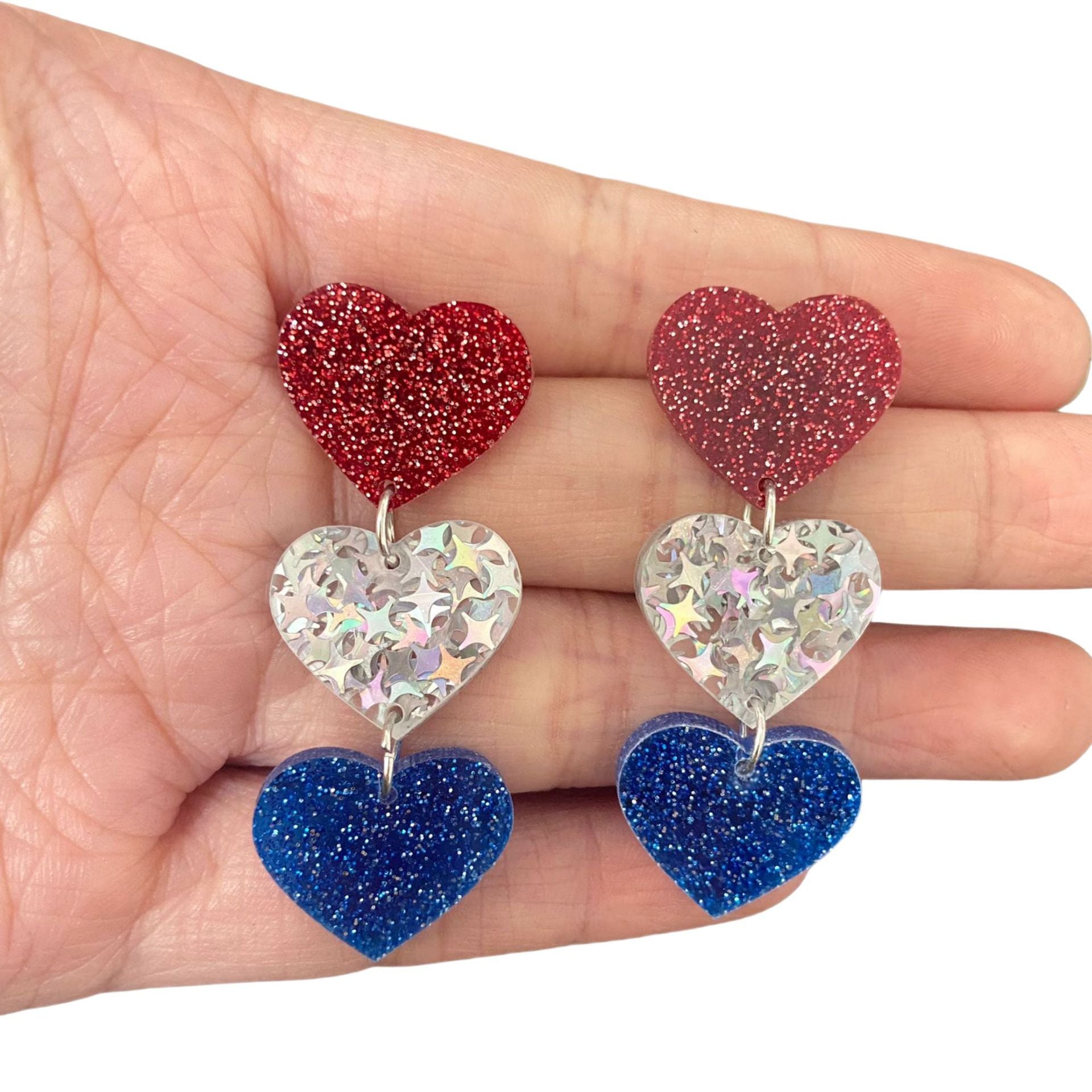 Wholesale USA Patriotic Acrylic Heart Star Earrings - Trendy Jewelry Accessory for Boutique Resale