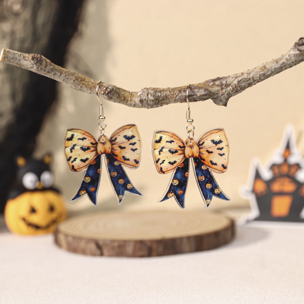 Wholesale Halloween Gothic Acrylic Evil Pumpkin Bow Earrings