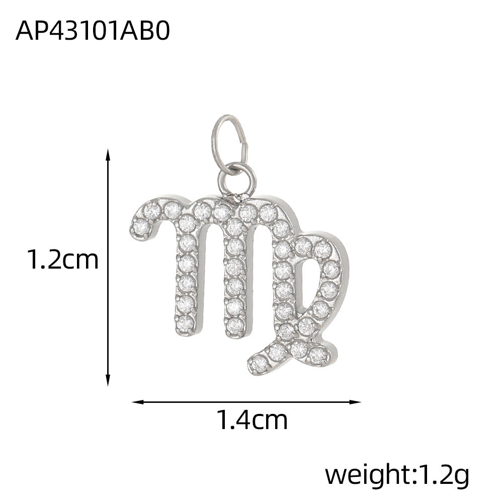 Wholesale Twelve Zodiac DIY stainless steel micro-inlaid diamond pendant