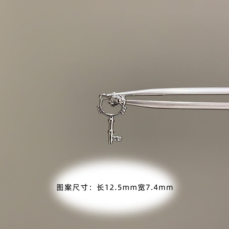 Wholesale Titanium Steel Full Diamond Cat Earrings