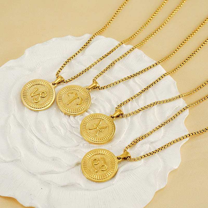 Wholesale Zodiac Necklace 18K Pendant Clavicle Chain Stainless Steel Choker Necklace Constellation Necklace ACC-NE-ZhongYao001