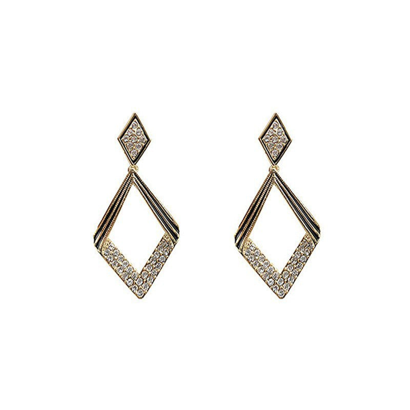 Wholesale rectangular geometric full diamond earrings