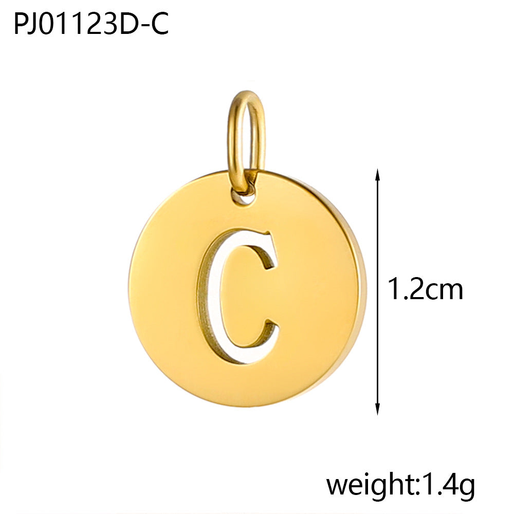 Wholesale Stainless steel round brand 26 letter hollow DIY pendant