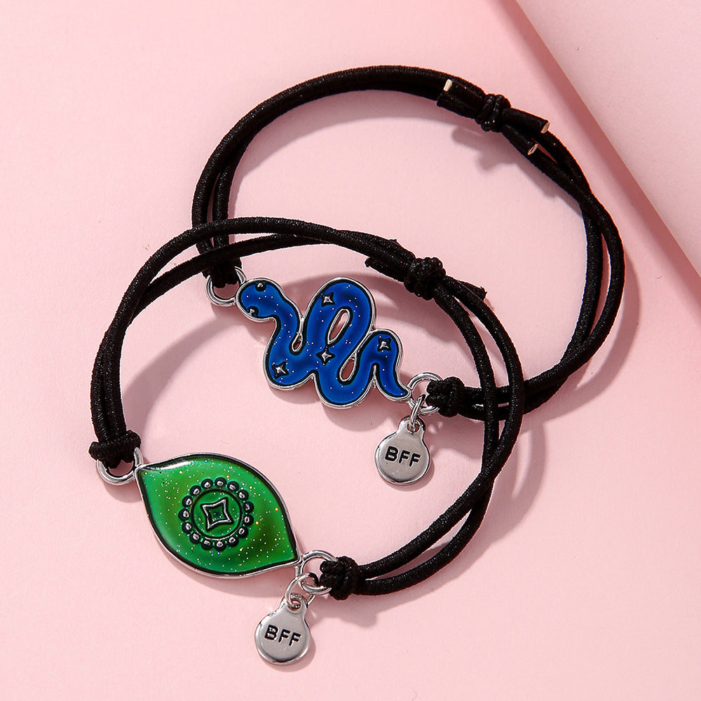 Wholesale Thermochromic Cartoon Pattern Elastic Bracelet Alloy Oil Drop Children' s Bracelet