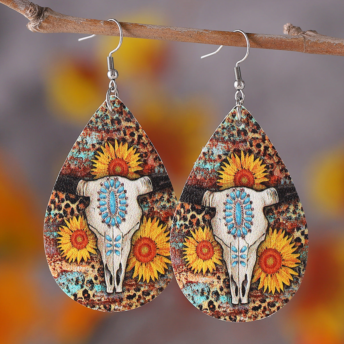 Wholesale Western Style Bull Head Sunflower Leopard Print Party Earrings ACC-ES-ChuLian126