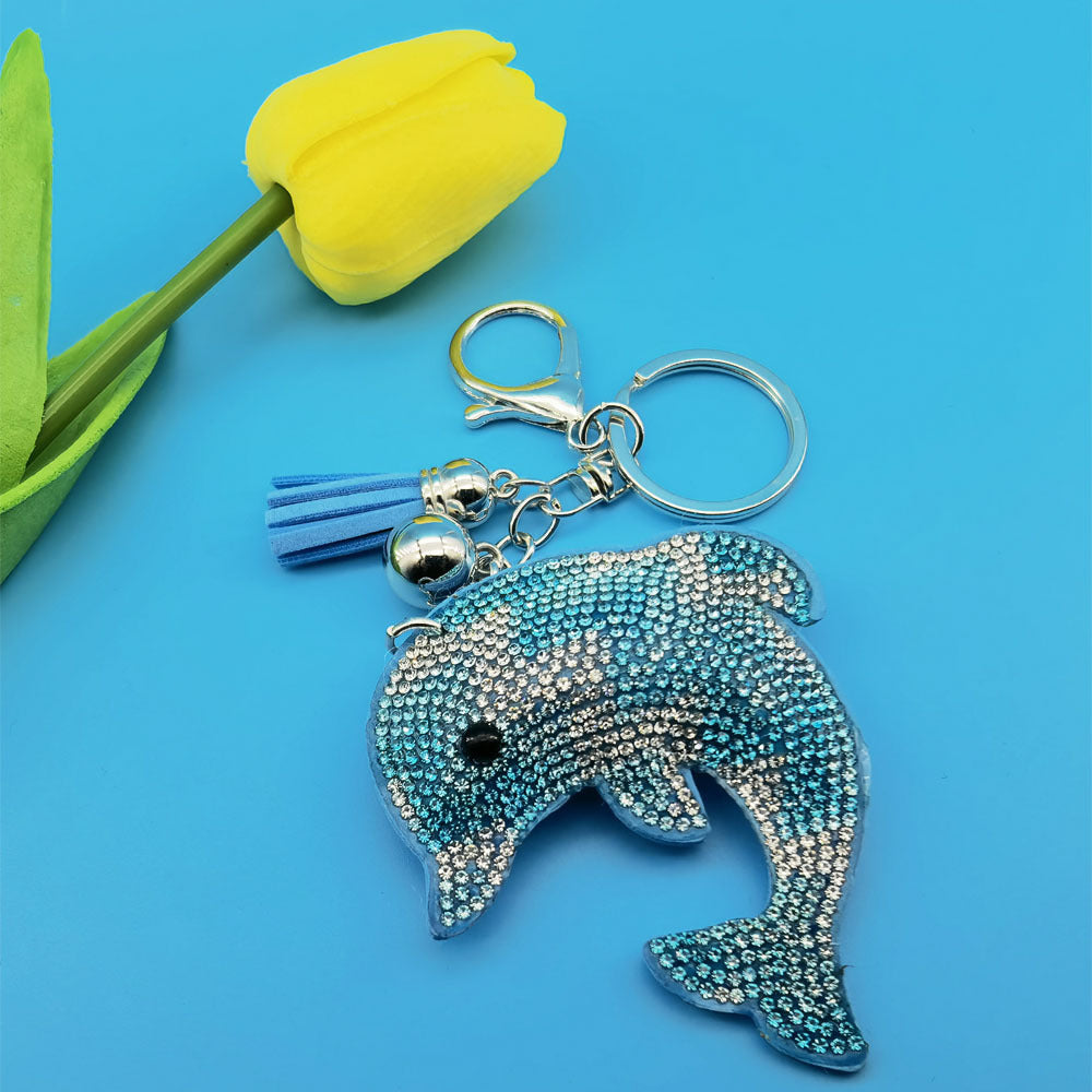 Wholesale Creative Velvet Diamond Cartoon Animal Dolphin Keychain