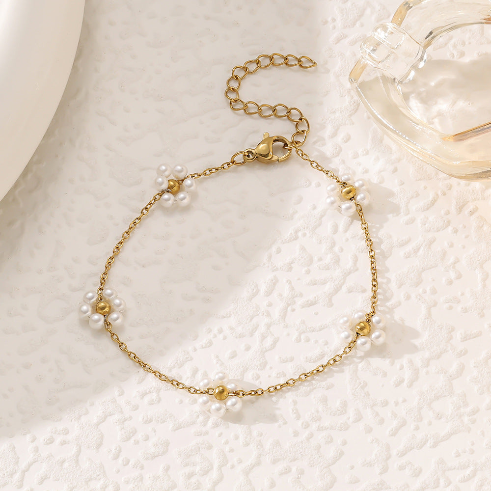 Wholesale Titanium Steel Braided Flower Pearl Necklace