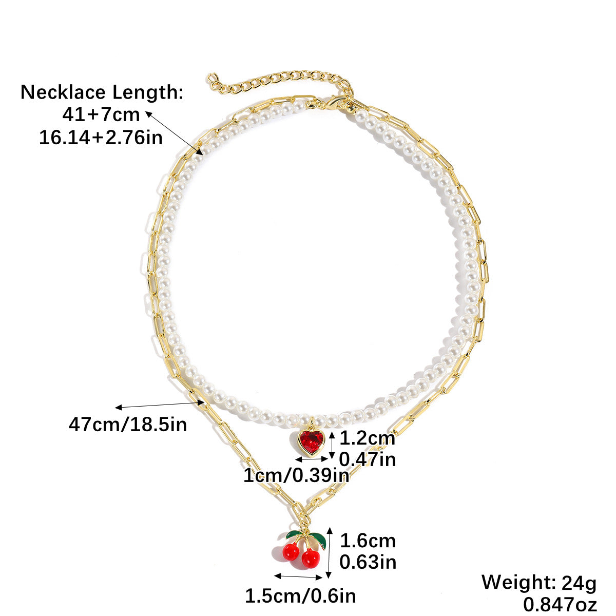 Wholesale  fruit jewelry fresh sweet pearl red cherry pendant necklace
