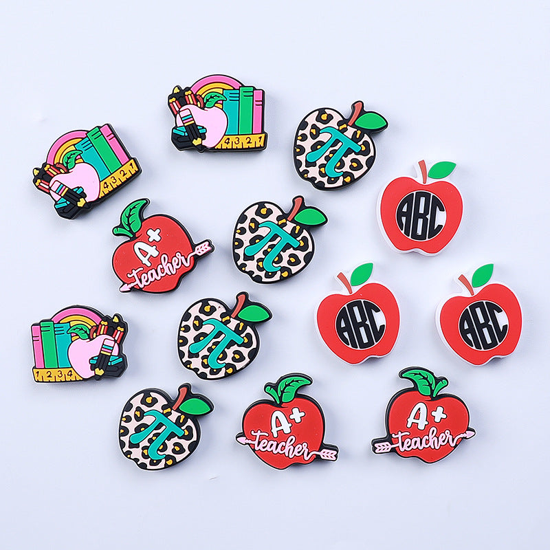 Wholesale 20pcs Apple Books Silicone Focal Beads DIY Beaded Pen Accessories ACC-BDS-HeXing021