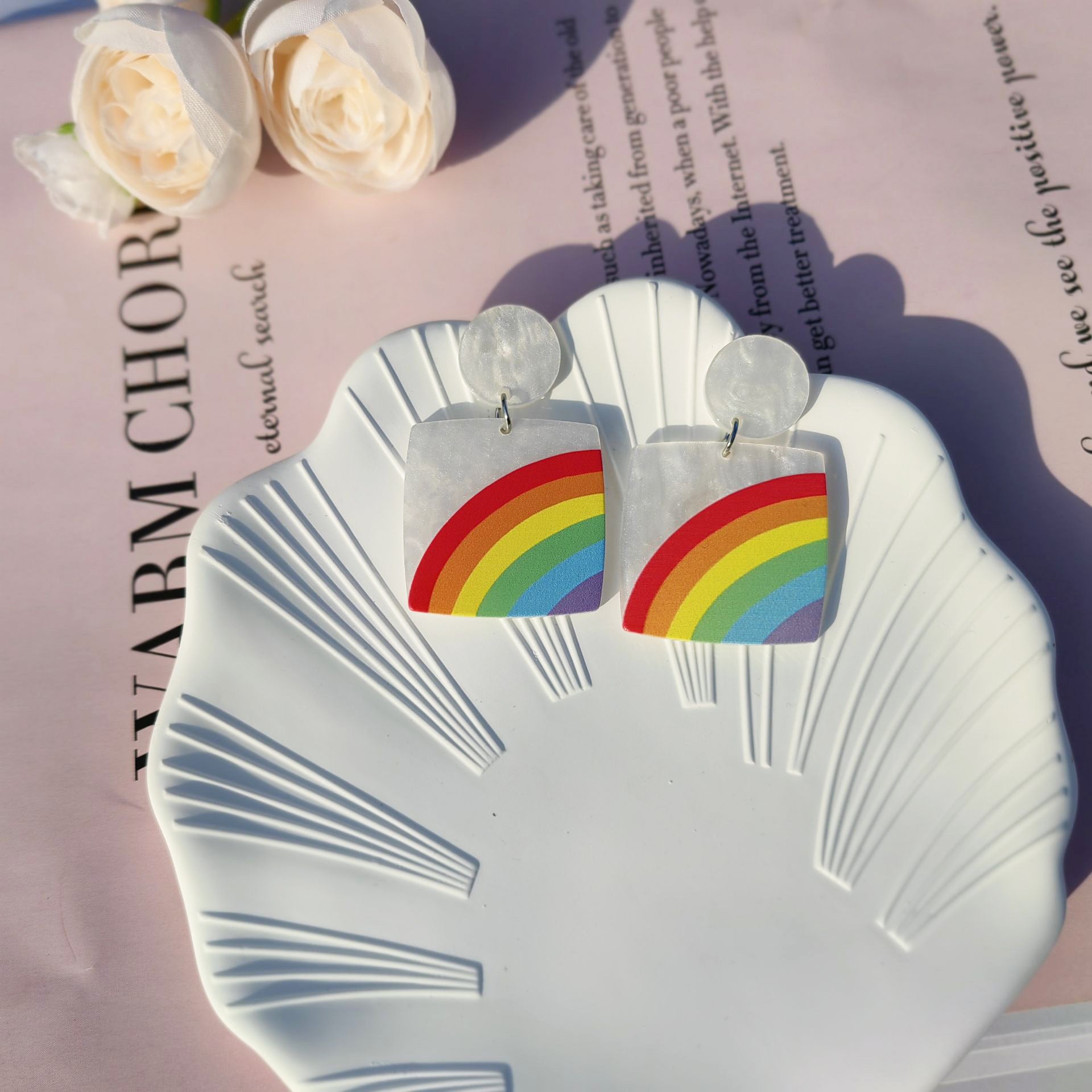 Wholesale Rainbow Earrings Silver Needle Love Earrings Heart Earrings Acrylic Earrings ACC-ES-Mindin006