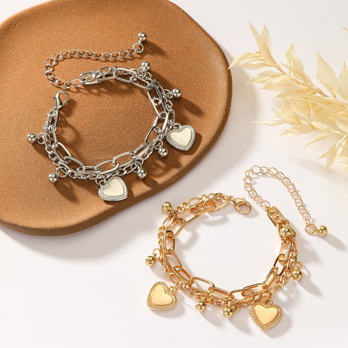 Wholesale Heart-shaped double-layered bracelet