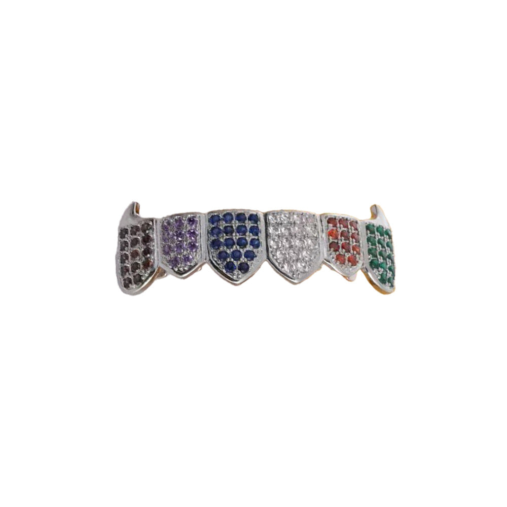 Wholesale Modern Hip-Hop Tooth Grills Gold Plated Alloy Colorful Zirconia Fashion Accessory for Resale