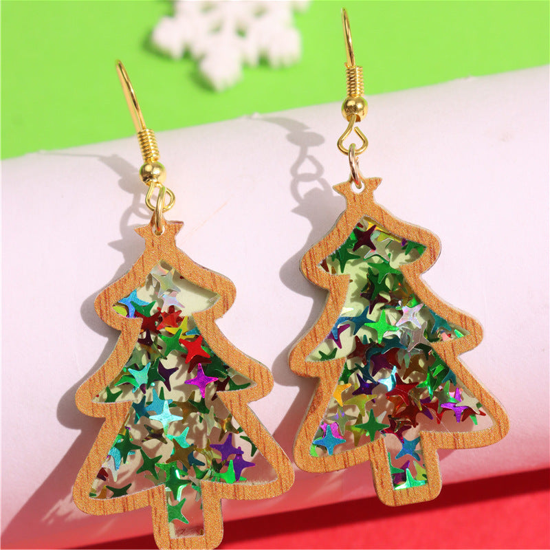 Wholesale  Christmas Acrylic Sequin Stars Christmas Tree Pendant Earrings