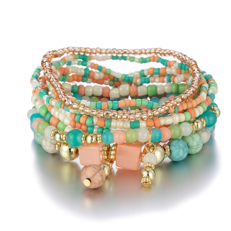 Wholesale Bohemian Ethnic Style Multi-Layer Beaded Bracelet Set,  Acrylic Stone Beads,  Fashion Jewelry Accessory for Women,  Gift Boutique Resale