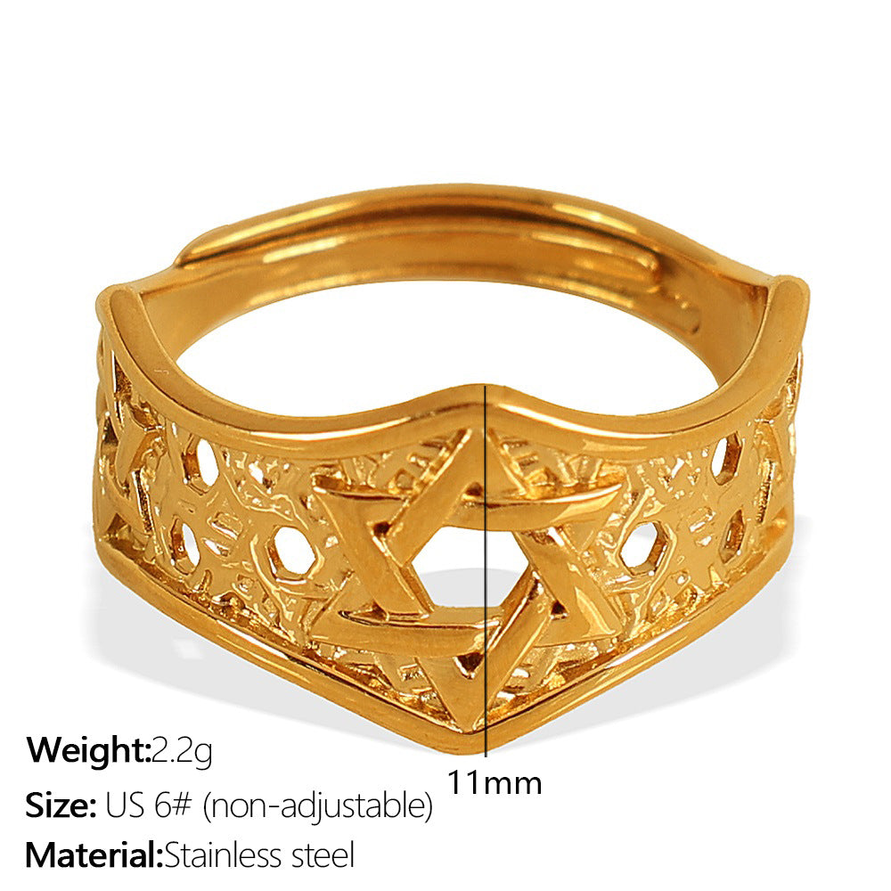 Wholesale Titanium Steel Ring Personalized New Japanese and Korean Niche Light Luxury Open Hollow Ring Women' s No Falling Explosions