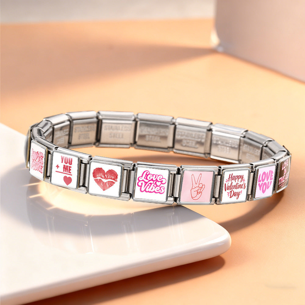 Wholesale 9mm Italian Charm Starter Bracelets DIY Valentine' s Day Heart-Shaped Stainless Steel Composable Bracelet