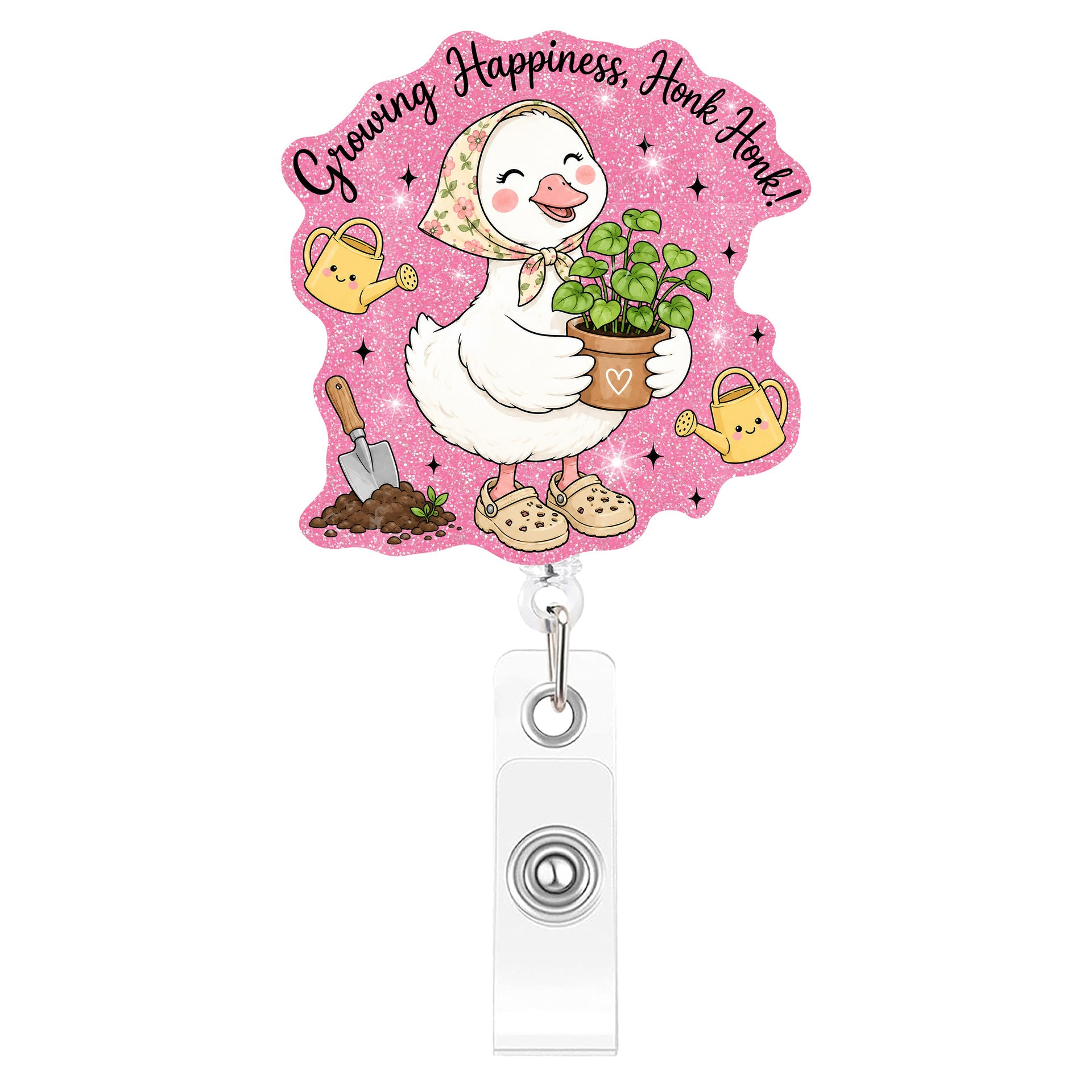 Wholesale Plastic Retractable Badge Clip Pink Goose Design Stylish Office ID Card Holder And Everyday Work Accessory