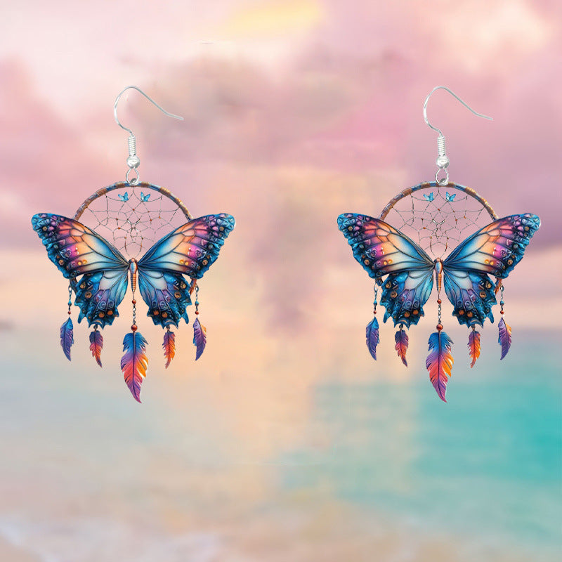 Wholesale  Bohemian Style Owl Dreamcatcher 2D Acrylic Earrings