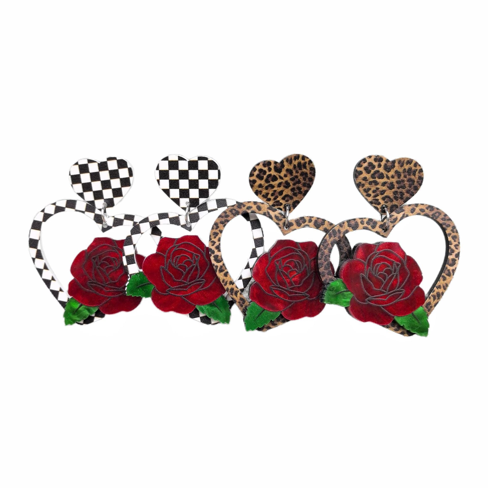 Wholesale Acrylic Valentine's Day Love Rose Black and White Leopard Print Earrings