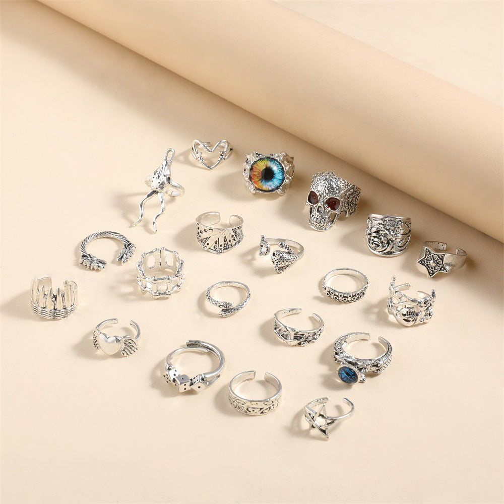 Wholesale Trendy Gothic Devil Eye Skull Ring Set 20 Pcs Jewelry Accessory for Resale