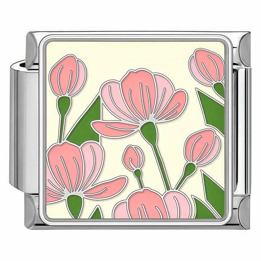 Wholesale Titanium Steel Enamel Flower Pattern Italian Charm Bracelet,  DIY Bracelet for Jewelry Making,  Fashion Accessory