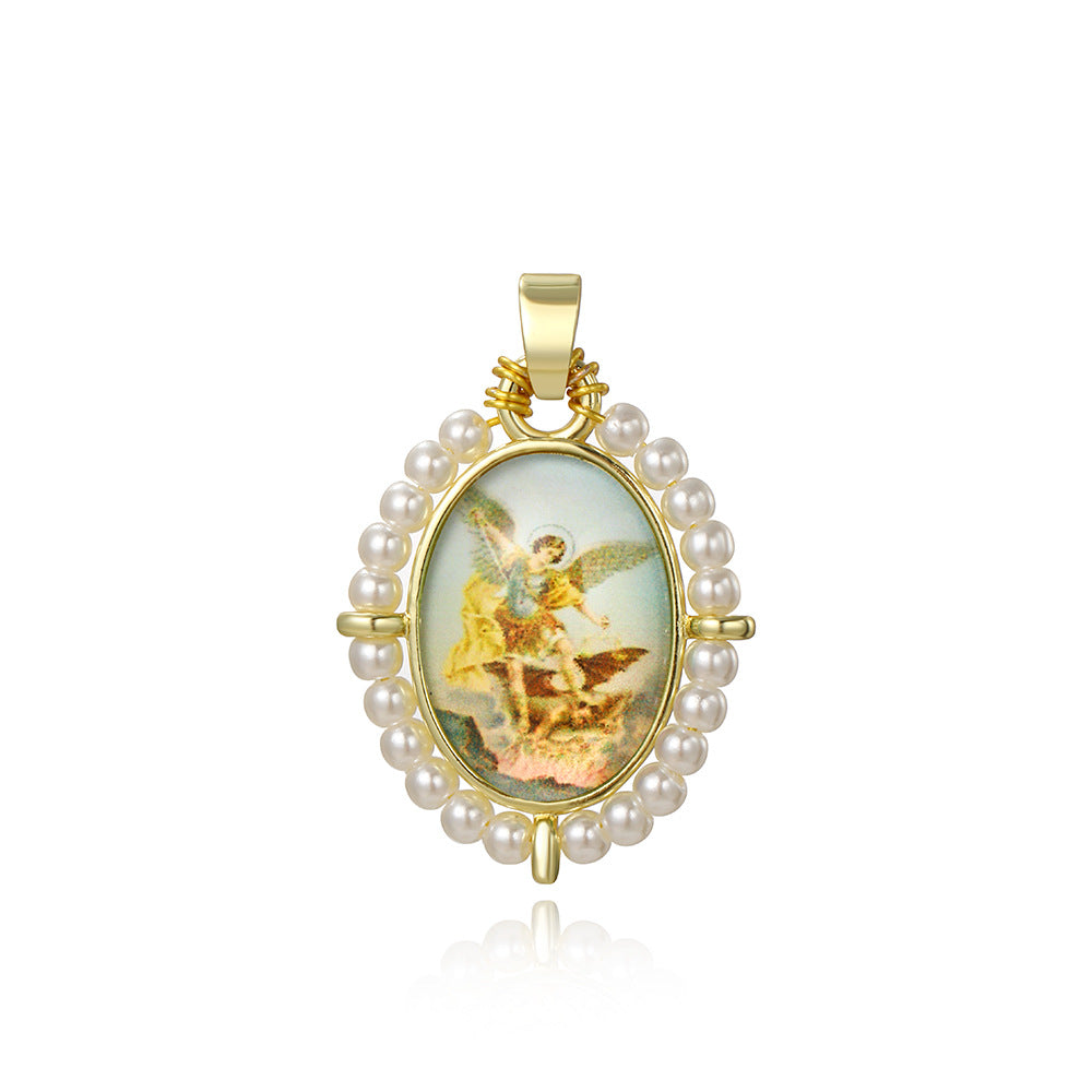 Wholesale Oval portrait of the Virgin Mary vintage copper plated 18k braided pendant