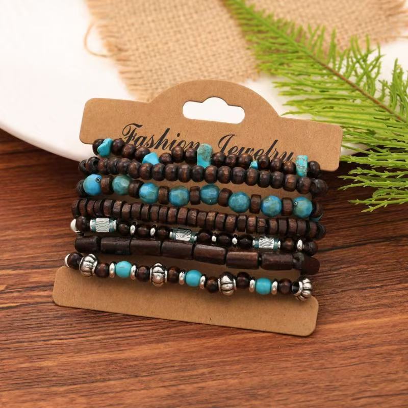 Wholesale Bohemian  Shell Wood Beads Beaded Soft y Pearl Stone Leather Bracelet