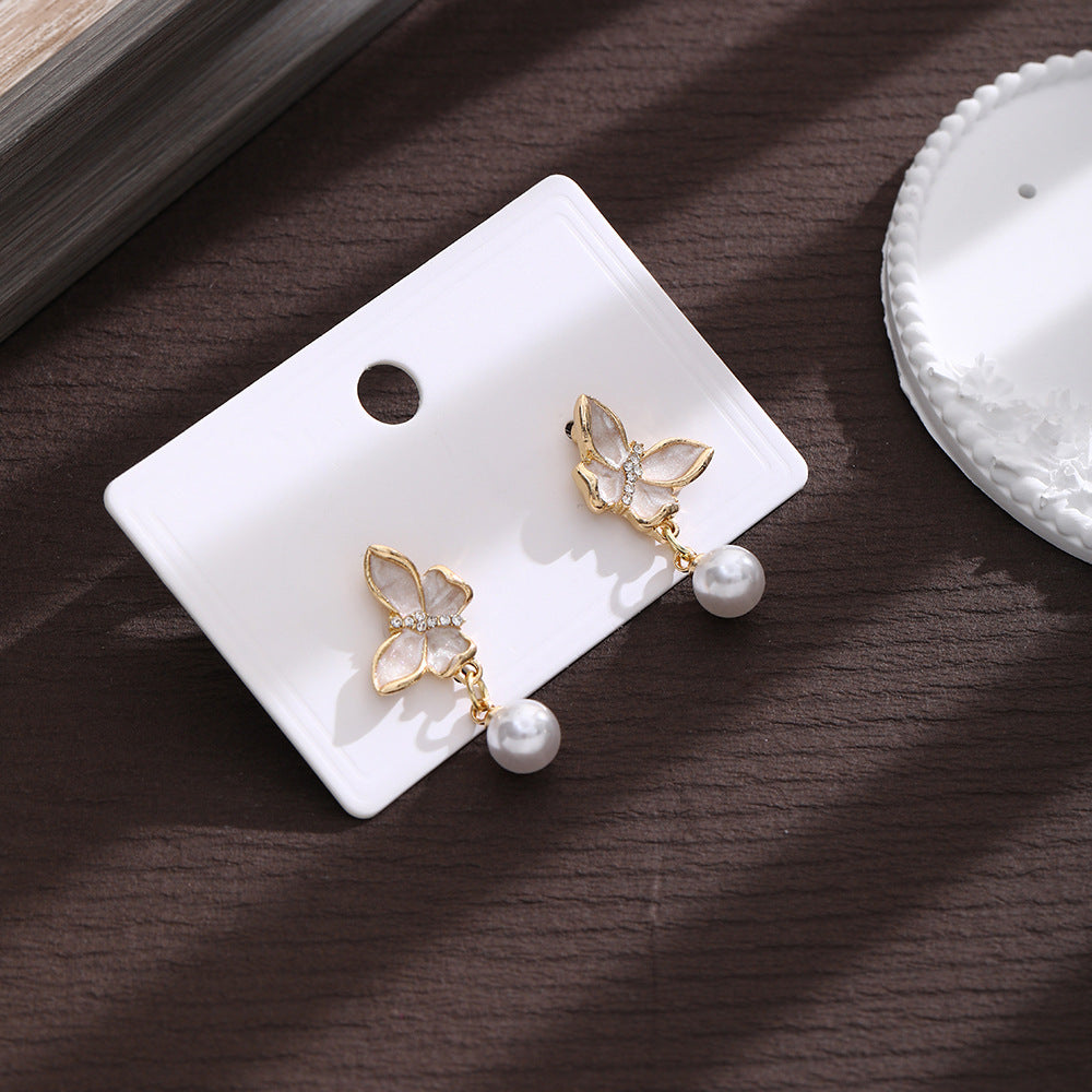 Wholesale Zircon butterfly pearl drop earrings