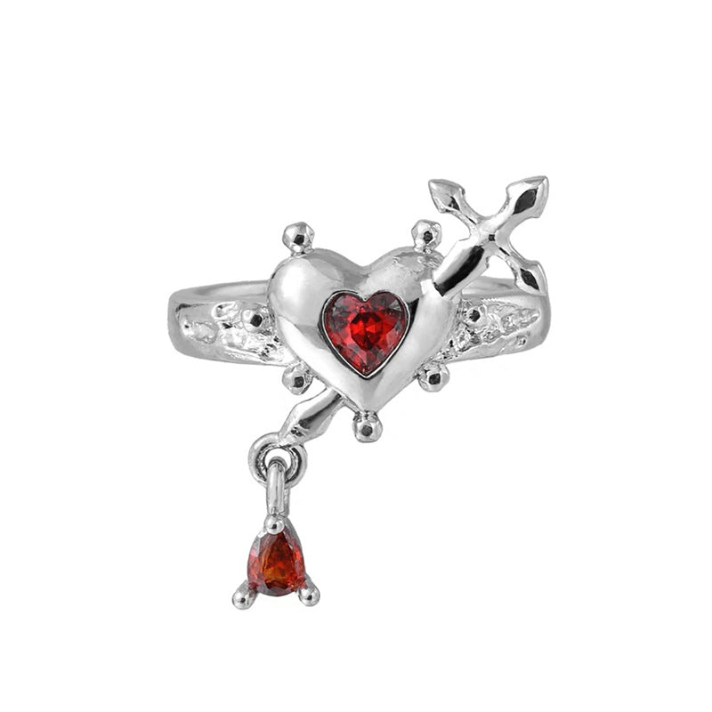Wholesale  Cross Piercing Red Heart Open Ring