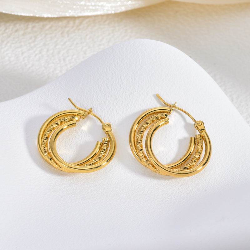 Wholesale  2PCS Stainless steel twist gold earrings